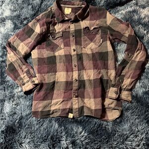 Vans Men's Casual Plaid Shirt in Purple and Black